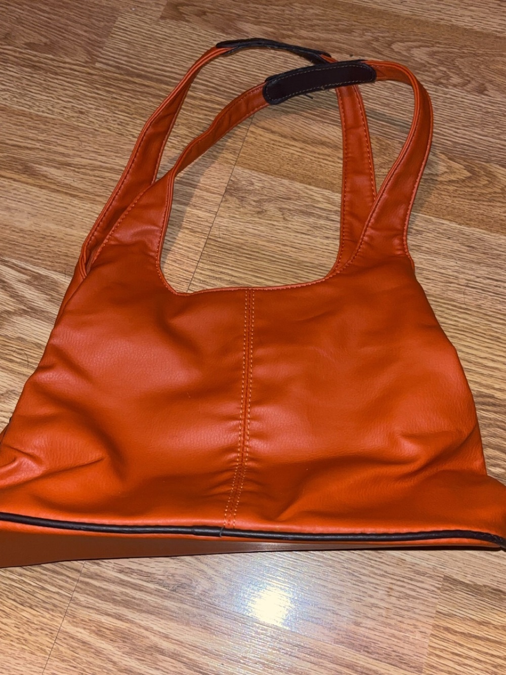 Orange Faux Leather Tote Bag